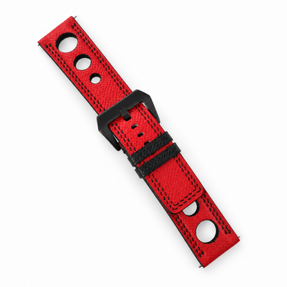 Red 3 Holes Rally Epsom Leather Watch Strap - assembled two piece