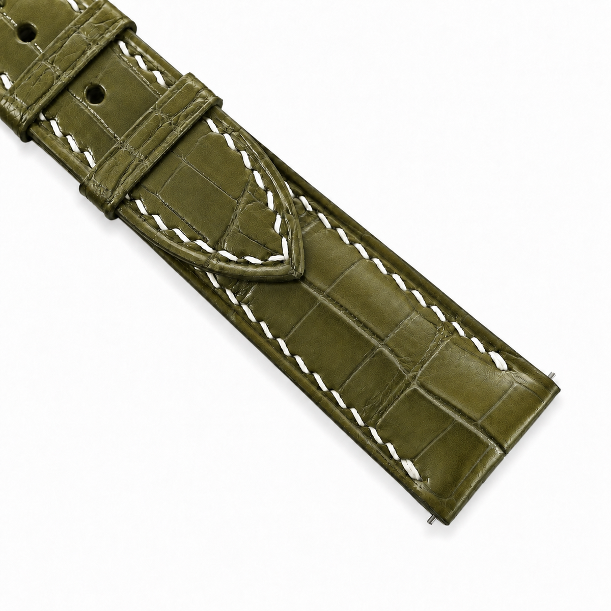 Olive Alligator Leather Watch Strap - two piece diagonal alt