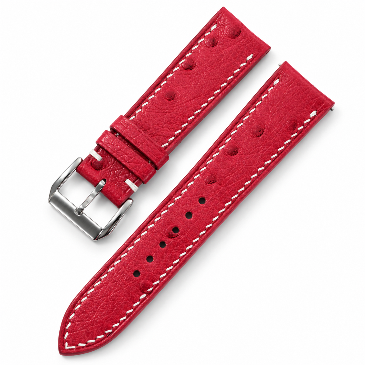 Raspberry Red Ostrich Leather Watch Strap - two piece diagonal
