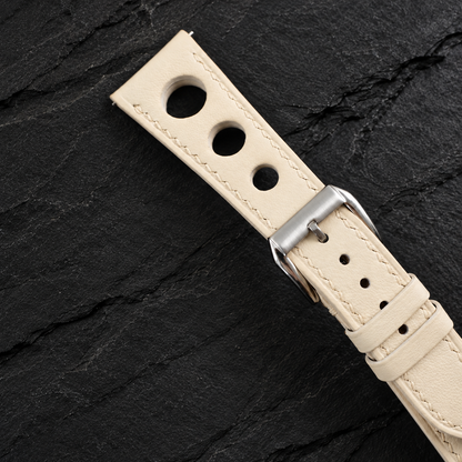 Milky White 3 Holes Rally Swift Leather Watch Strap - side profile edge