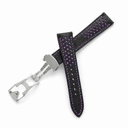 Deployant Racing Rally Black and Purple Epsom Leather Watch Strap - hero