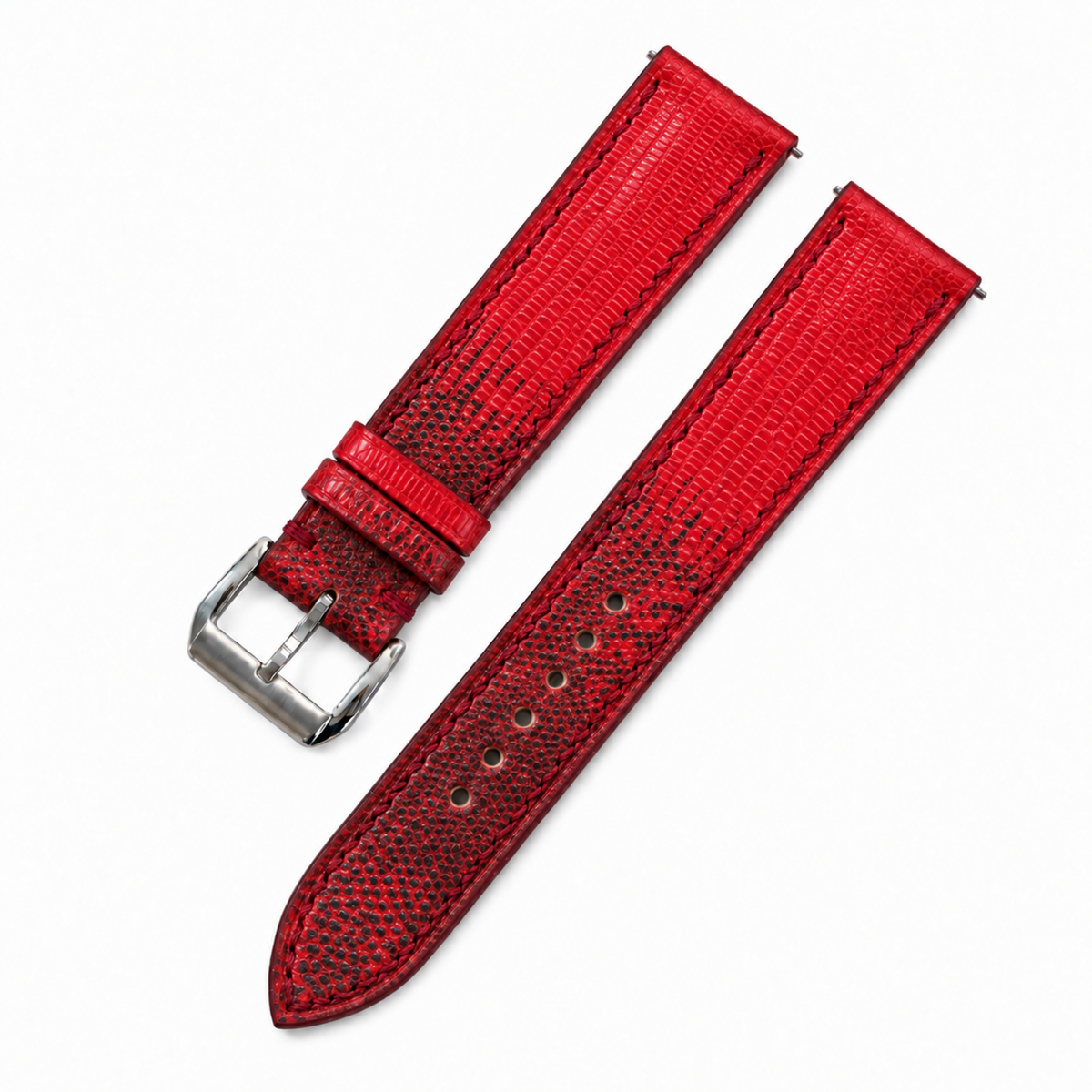 Red Lizard Leather Watch Strap - two piece diagonal