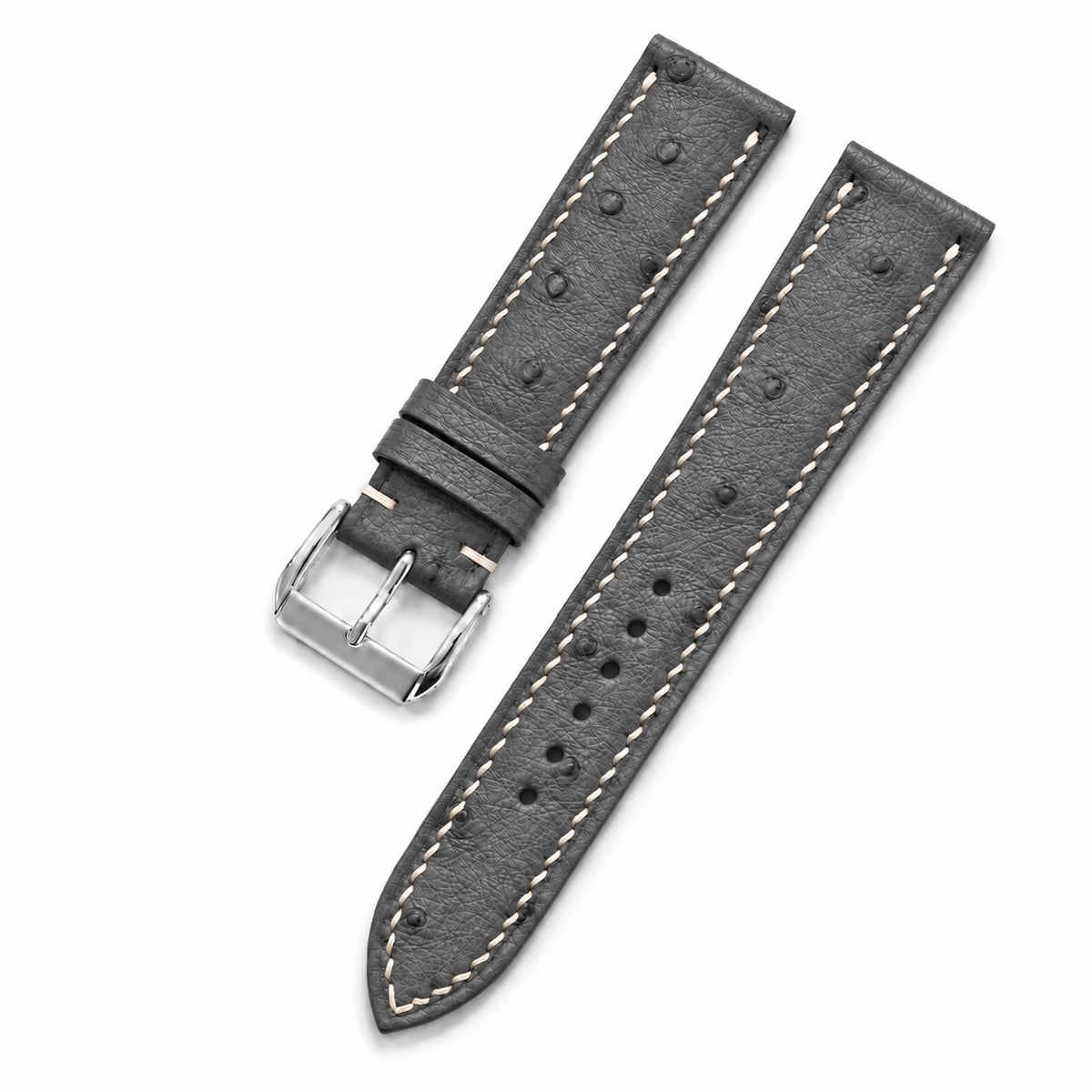 Charcoal Gray Ostrich Leather Watch Strap - two piece diagonal