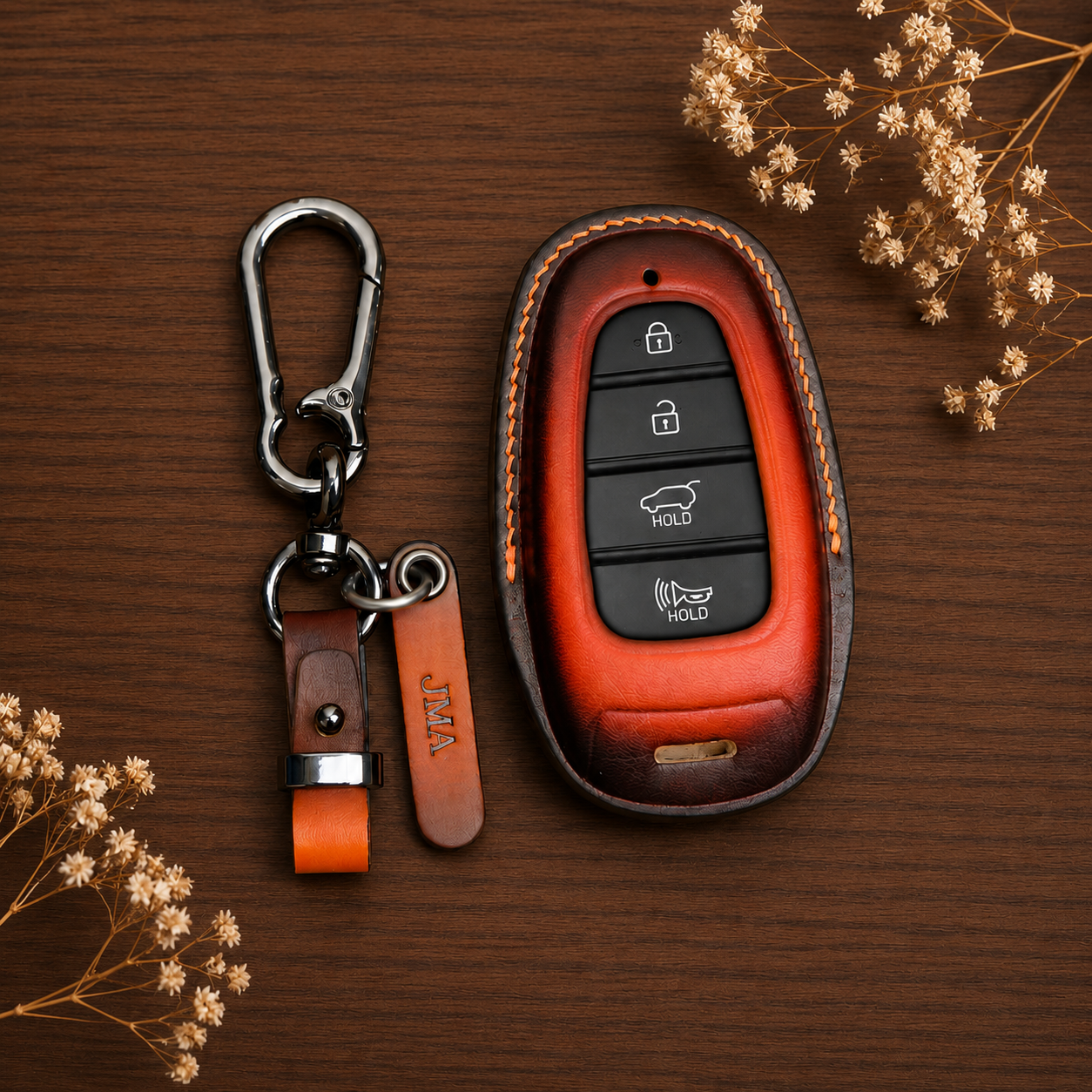 Hyundai NEXO leather smart key fob cover with keychain