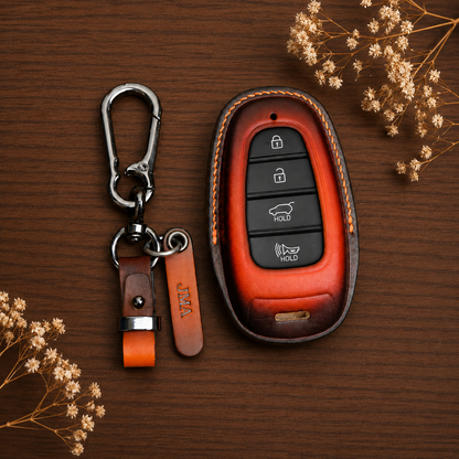 Hyundai NEXO leather smart key fob cover with keychain