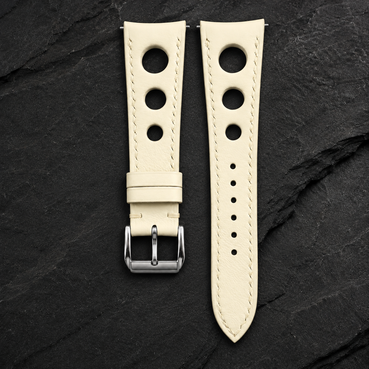 Milky White 3 Holes Rally Swift Leather Watch Strap - hero