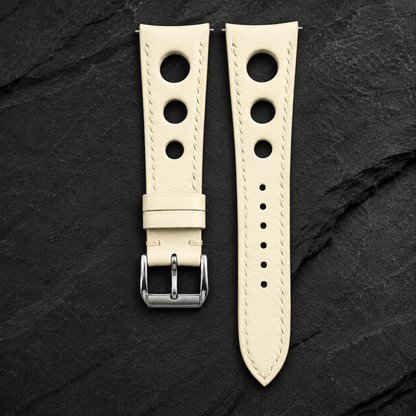 Milky White 3 Holes Rally Swift Leather Watch Strap - hero