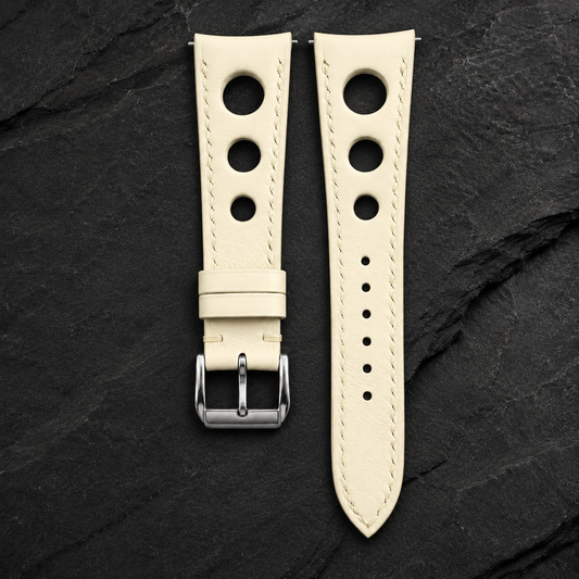 Milky White 3 Holes Rally Swift Leather Watch Strap - hero