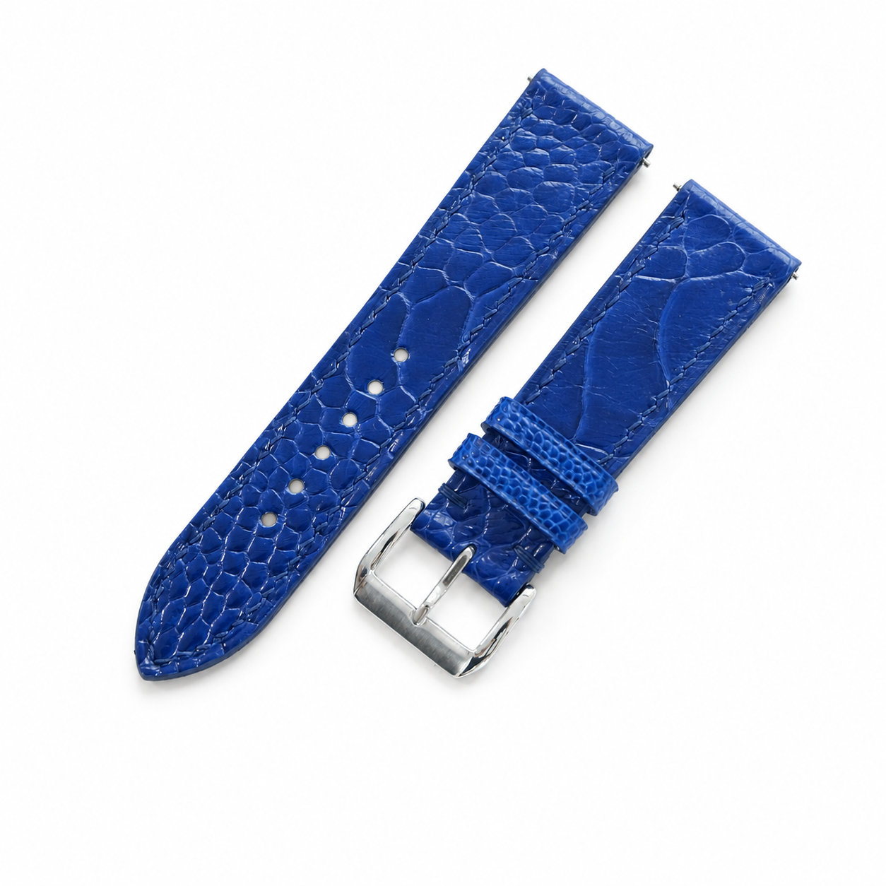 Flat Blue Ostrich Leg Leather Watch Strap