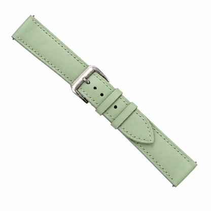 Pastel Sage Green Swift Leather Watch Strap - assembled on buckle