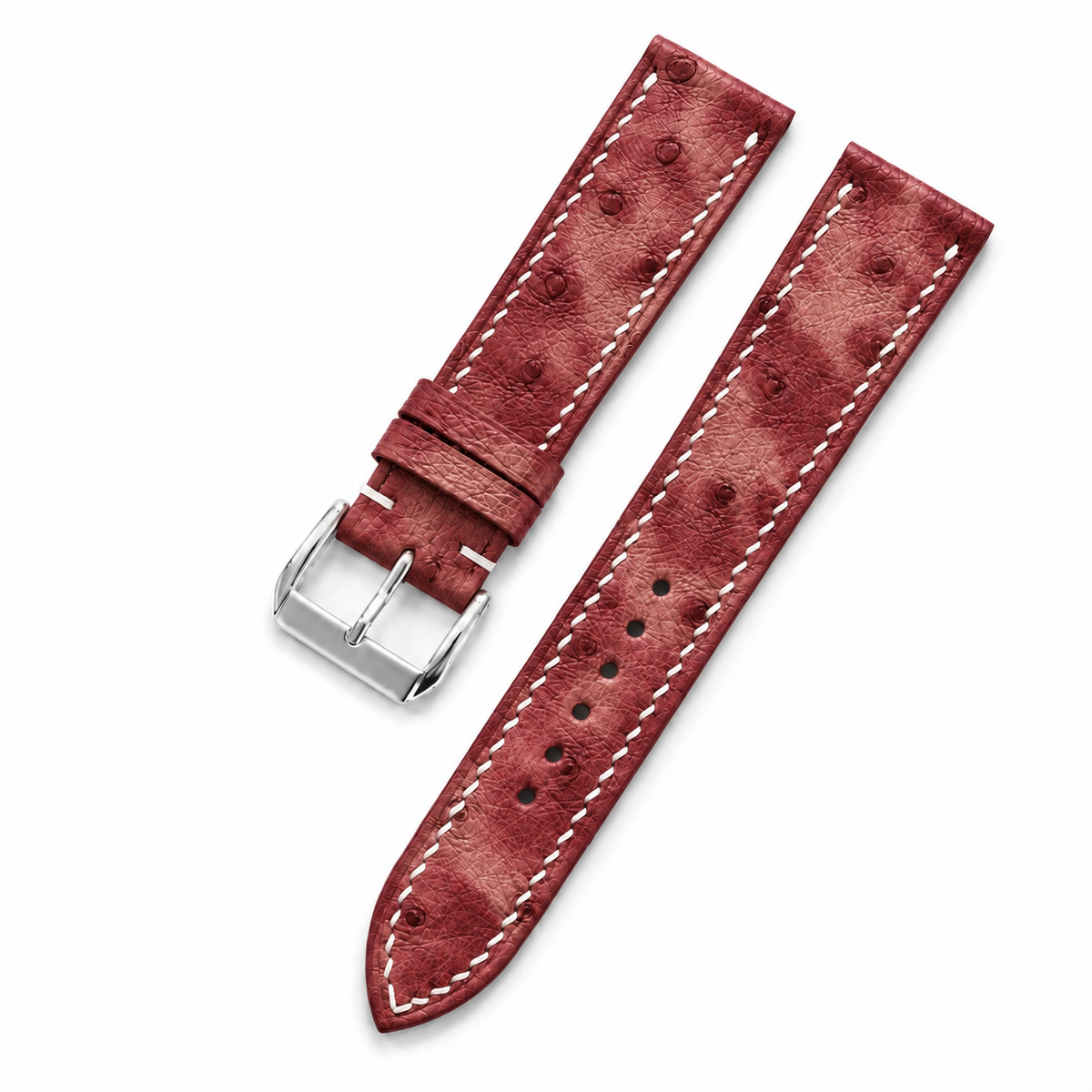 Burgundy Marble Ostrich Leather Watch Strap - two piece diagonal