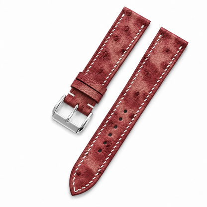 Burgundy Marble Ostrich Leather Watch Strap - two piece diagonal
