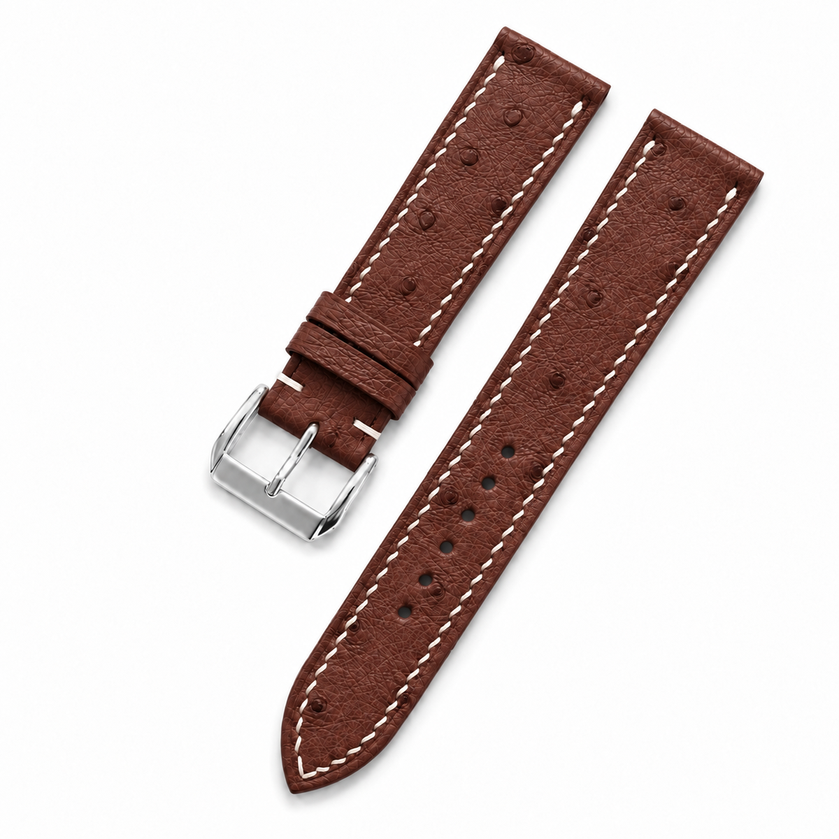 Chestnut Brown Ostrich Leather Watch Strap - two piece diagonal
