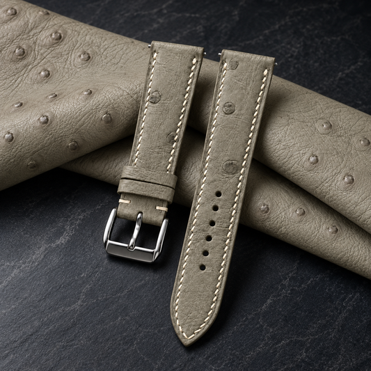 Taupe Ostrich Leather Watch Strap - hero