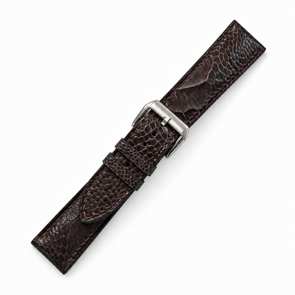 Nicotine Brown Ostrich Leg Leather Watch Strap - assembled on buckle