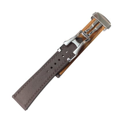 Deployant Chocolate Brown Swift Leather Watch Strap - chocolate brown swift texture