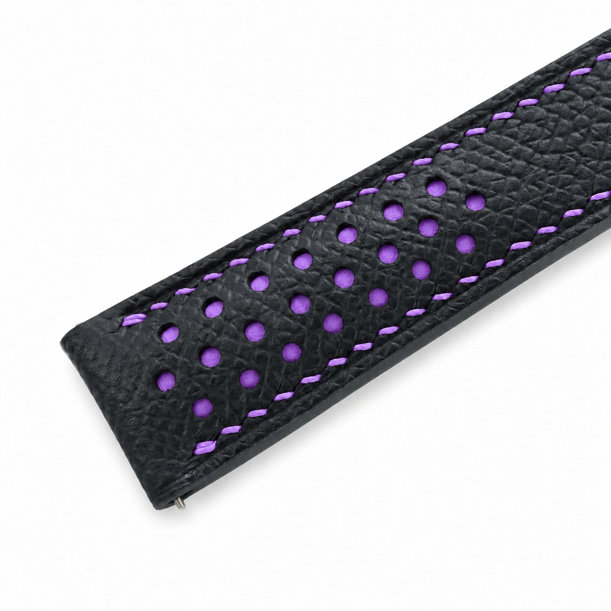 Deployant Racing Rally Black and Purple Epsom Leather Watch Strap - two piece diagonal