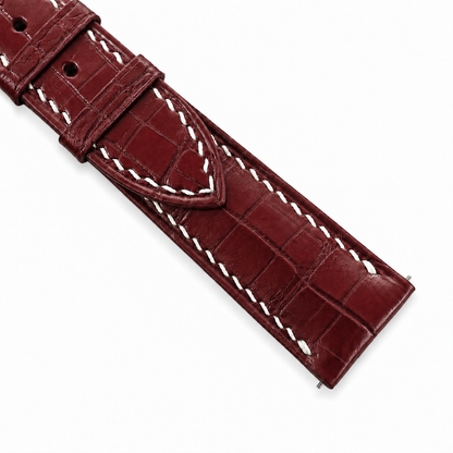 Burgundy Alligator Leather Watch Strap - two piece diagonal alt
