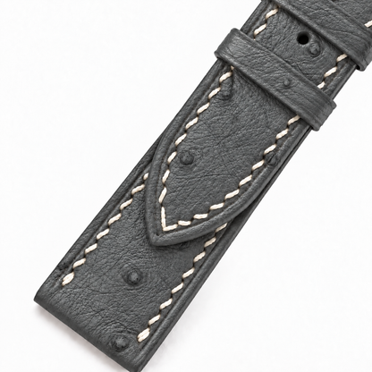Charcoal Gray Ostrich Leather Watch Strap - keepers detail