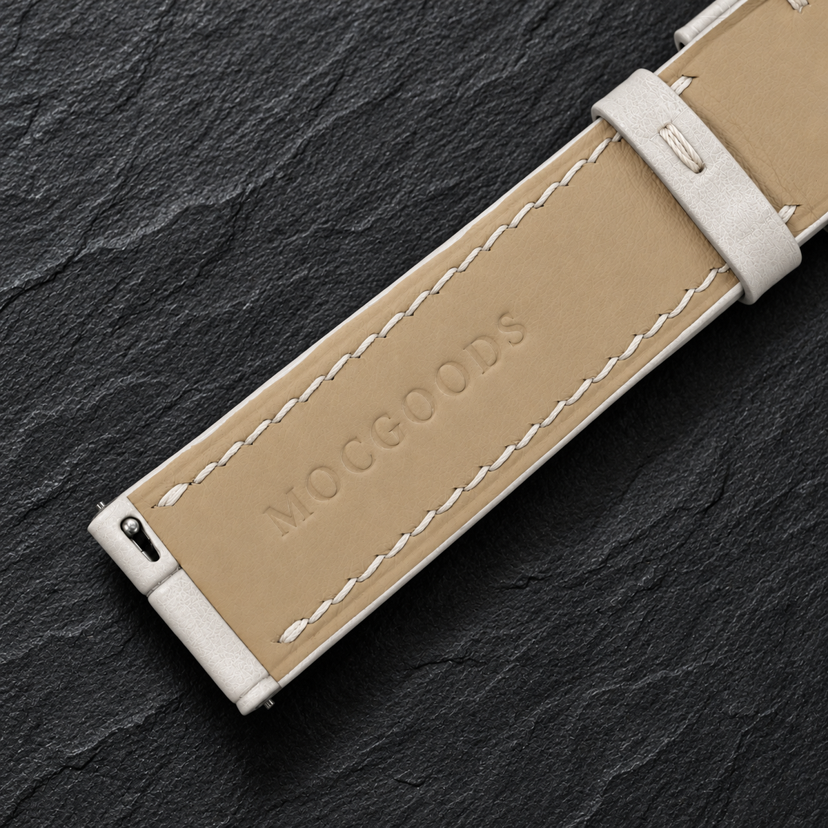 Milky White Swift Leather Watch Strap - underside and beige lining detail
