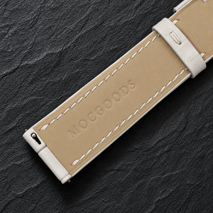 Milky White Swift Leather Watch Strap - underside and beige lining detail