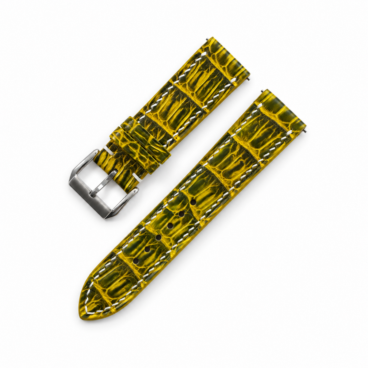 Lemon Yellow Patina Alligator Leather Watch Strap - two piece diagonal