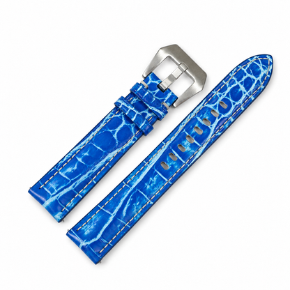 Ocean Blue White Patina Alligator Leather Watch Strap - two piece diagonal
