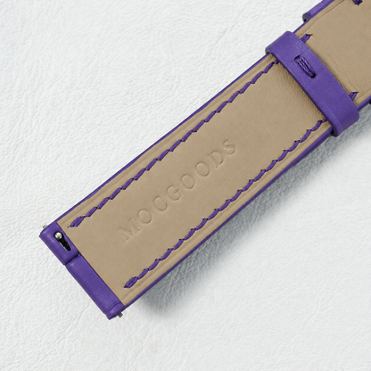 Violet Purple Swift Leather Watch Strap - underside and beige lining detail