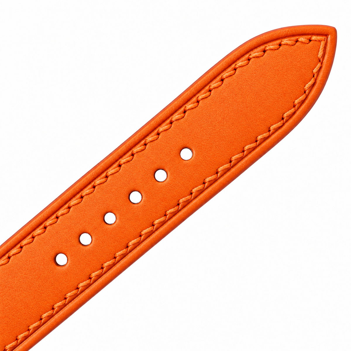 Orange Swift Leather Watch Strap - assembled on buckle
