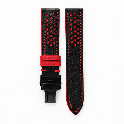 Black and Red Racing Holes Rally Epsom Leather Watch Strap - Red Keeper - hero