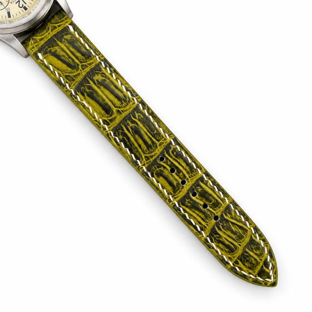 Olive Black Patina Alligator Leather Watch Strap - assembled on buckle