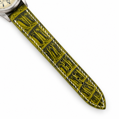 Olive Black Patina Alligator Leather Watch Strap - assembled on buckle