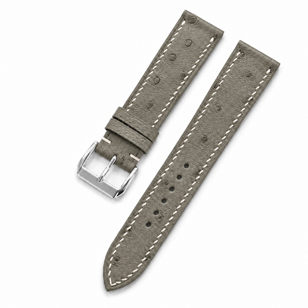 Taupe Ostrich Leather Watch Strap - two piece diagonal