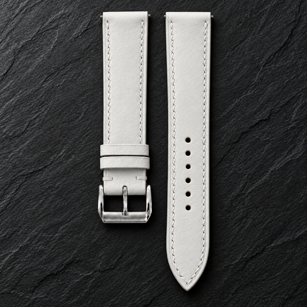 Milky White Swift Leather Watch Strap - on dark stone