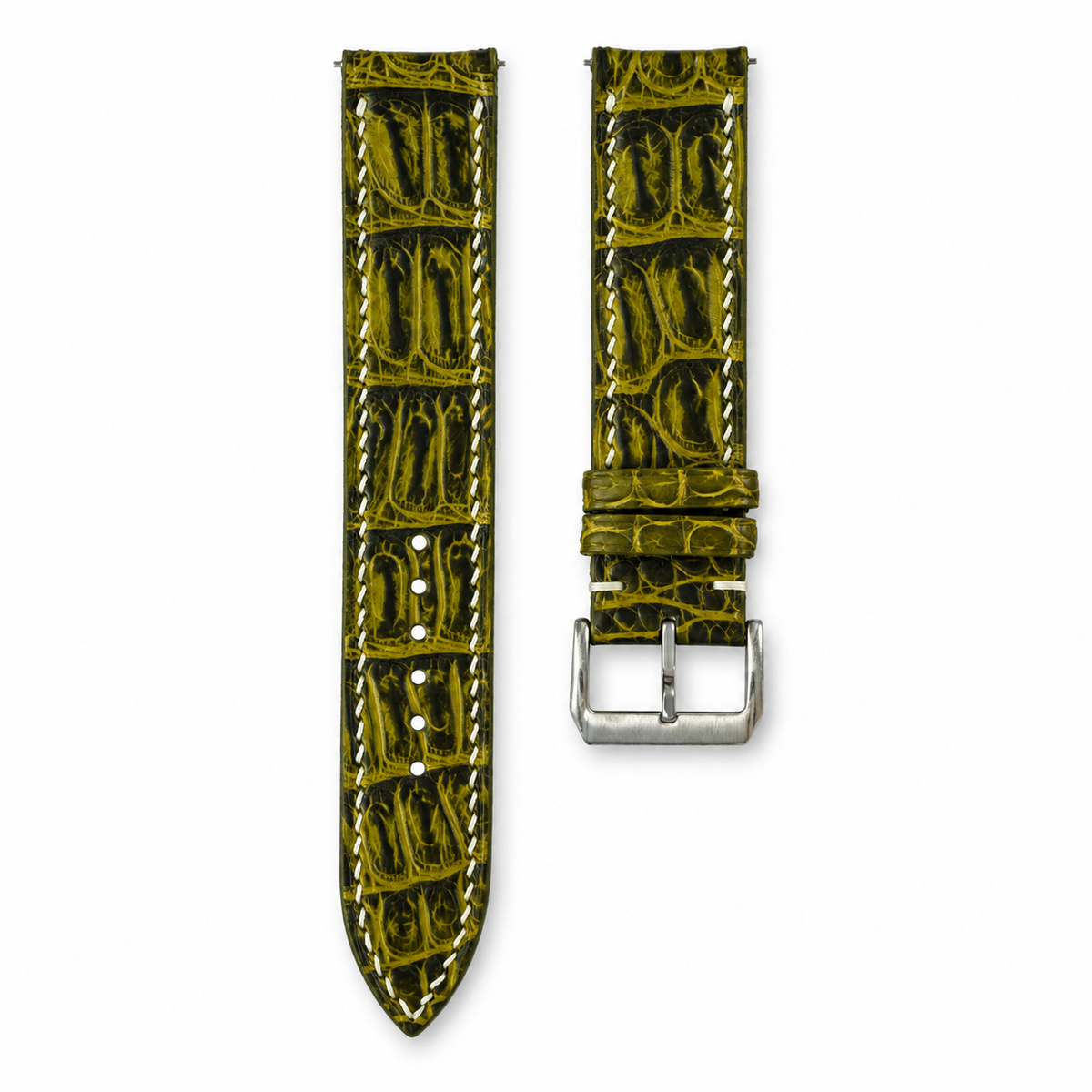 Olive Black Patina Alligator Leather Watch Strap - hero