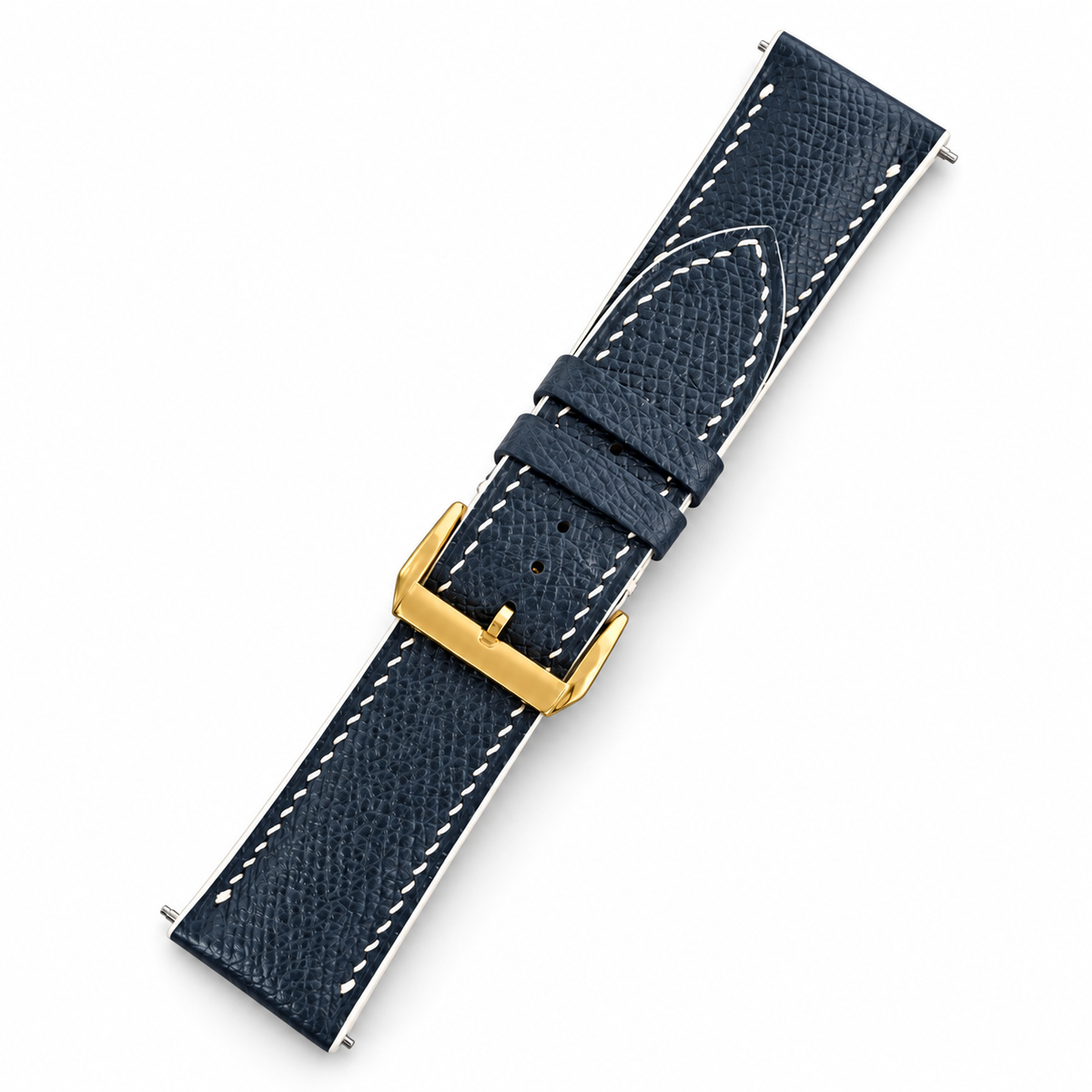 Dark Navy Epsom Leather Watch Strap - white stitch detail