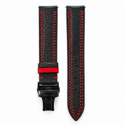 Black Togo Red Double Stitch Leather Watch Strap - hero