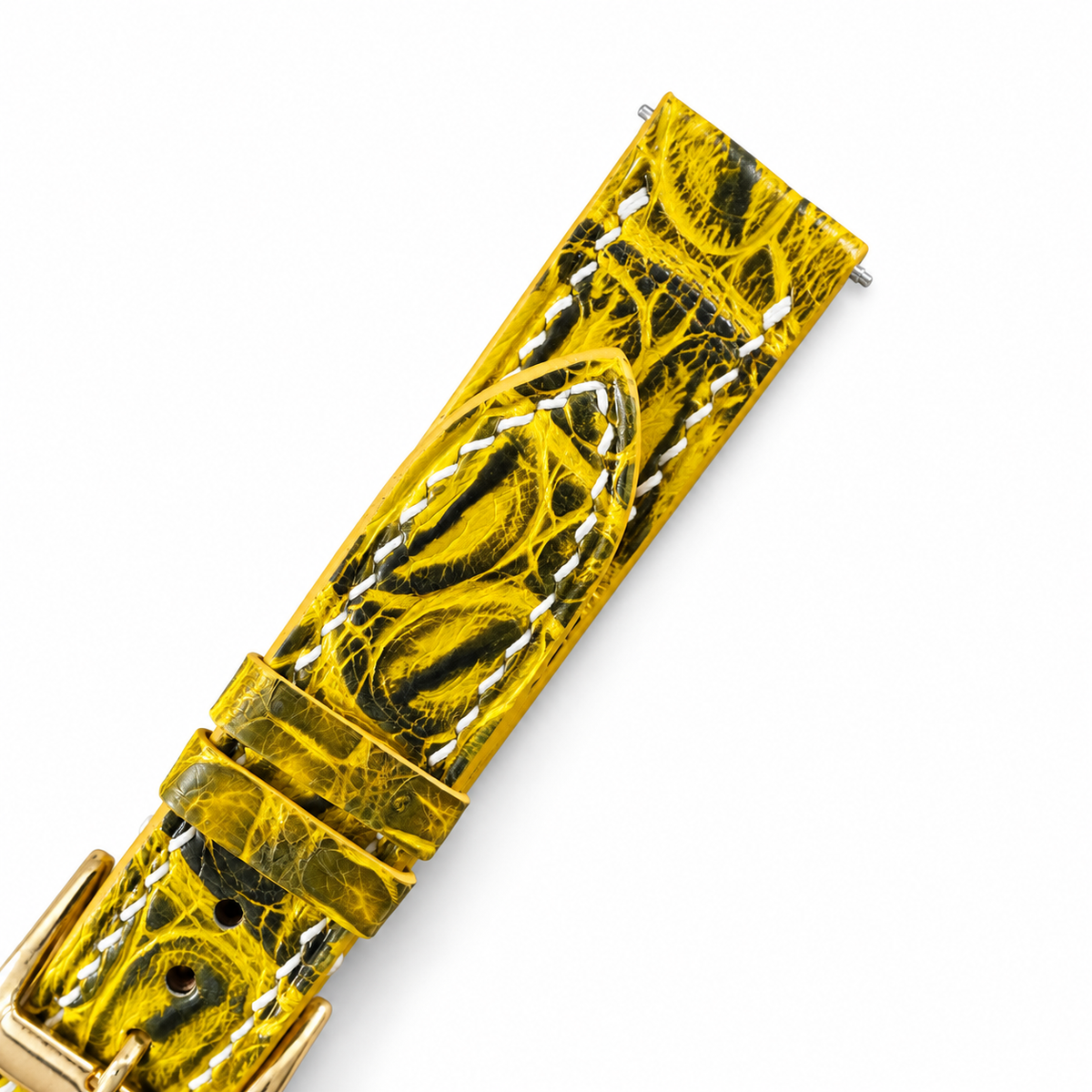 Lemon Yellow Black Patina Alligator Leather Watch Strap - two piece diagonal alt
