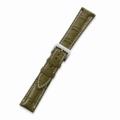 Olive Alligator Leather Watch Strap - topside scale macro