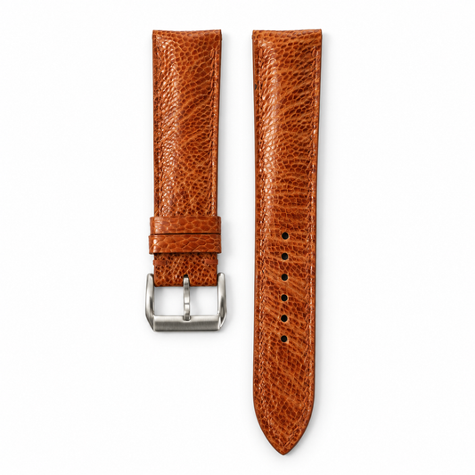 Padded Golden Cognac Small Scale Ostrich Leg Leather Watch Strap - hero