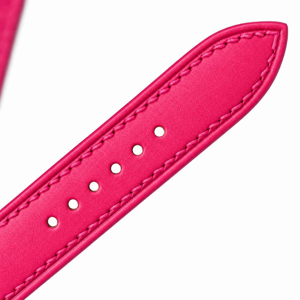 Fuchsia Pink Swift Leather Watch Strap - assembled on buckle