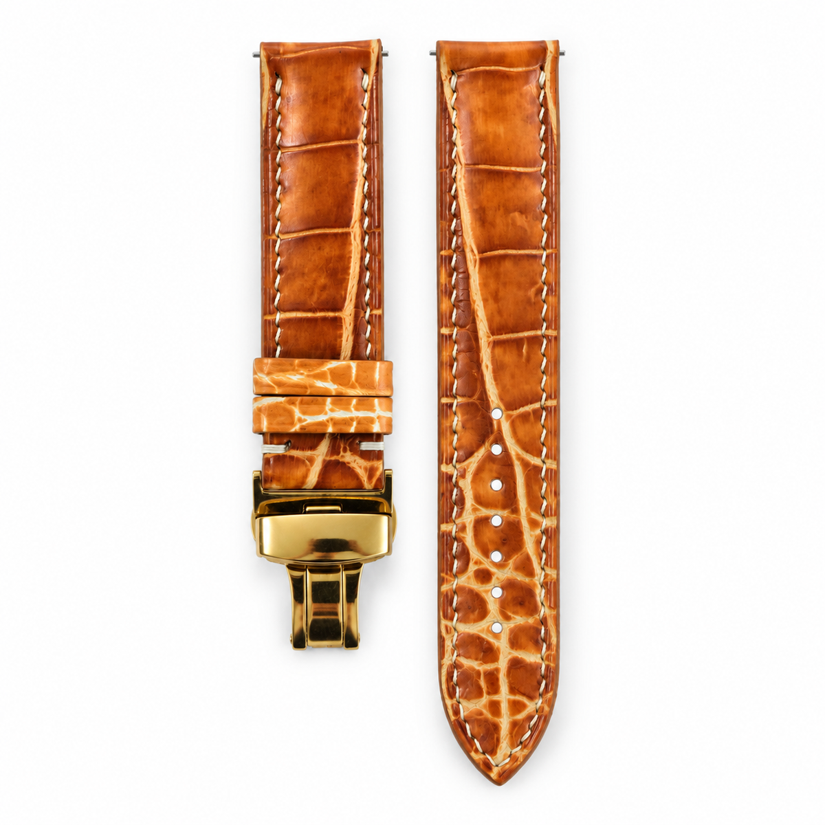 Cognac Patina Alligator Leather Watch Strap - hero