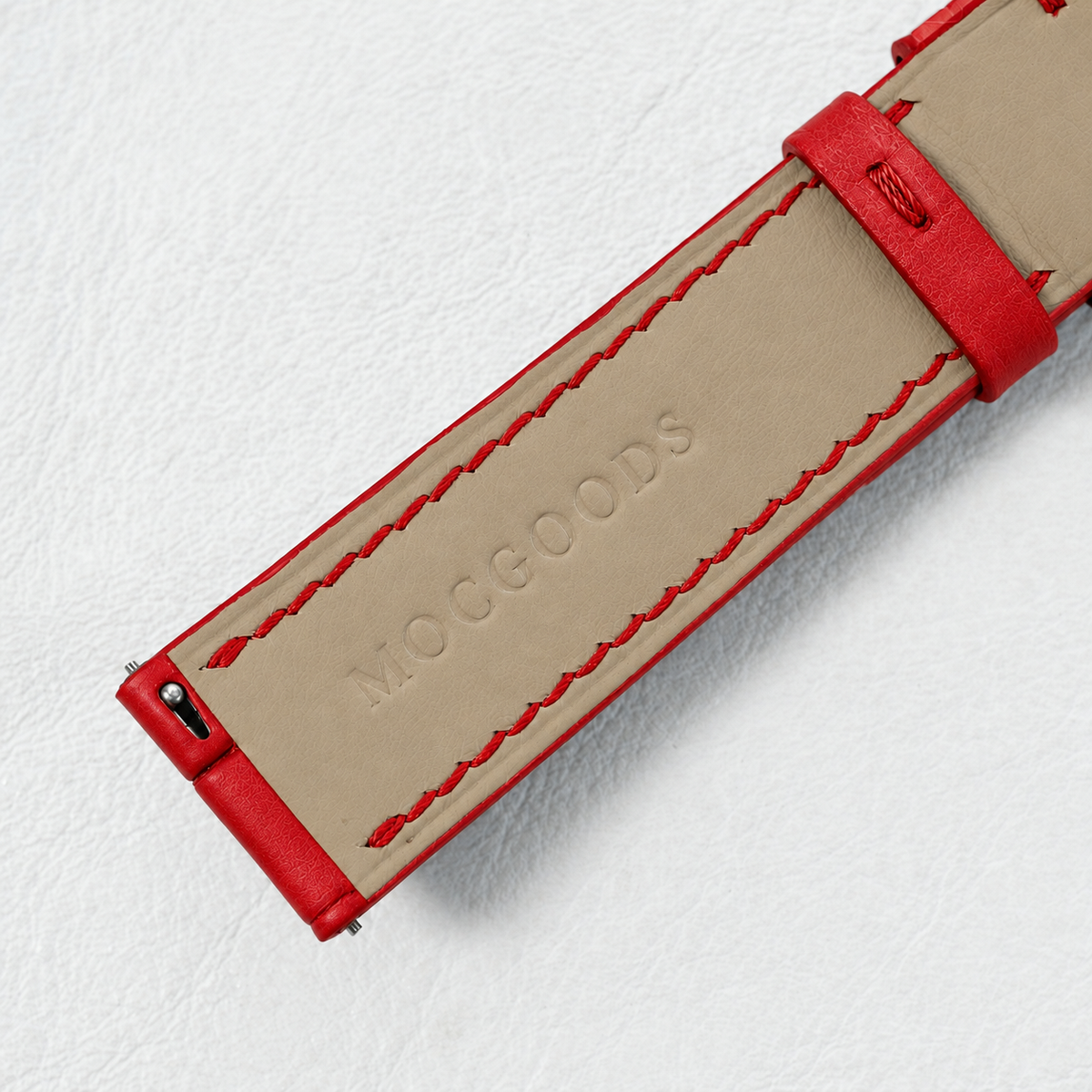 Red Swift Leather Watch Strap - underside and beige lining detail