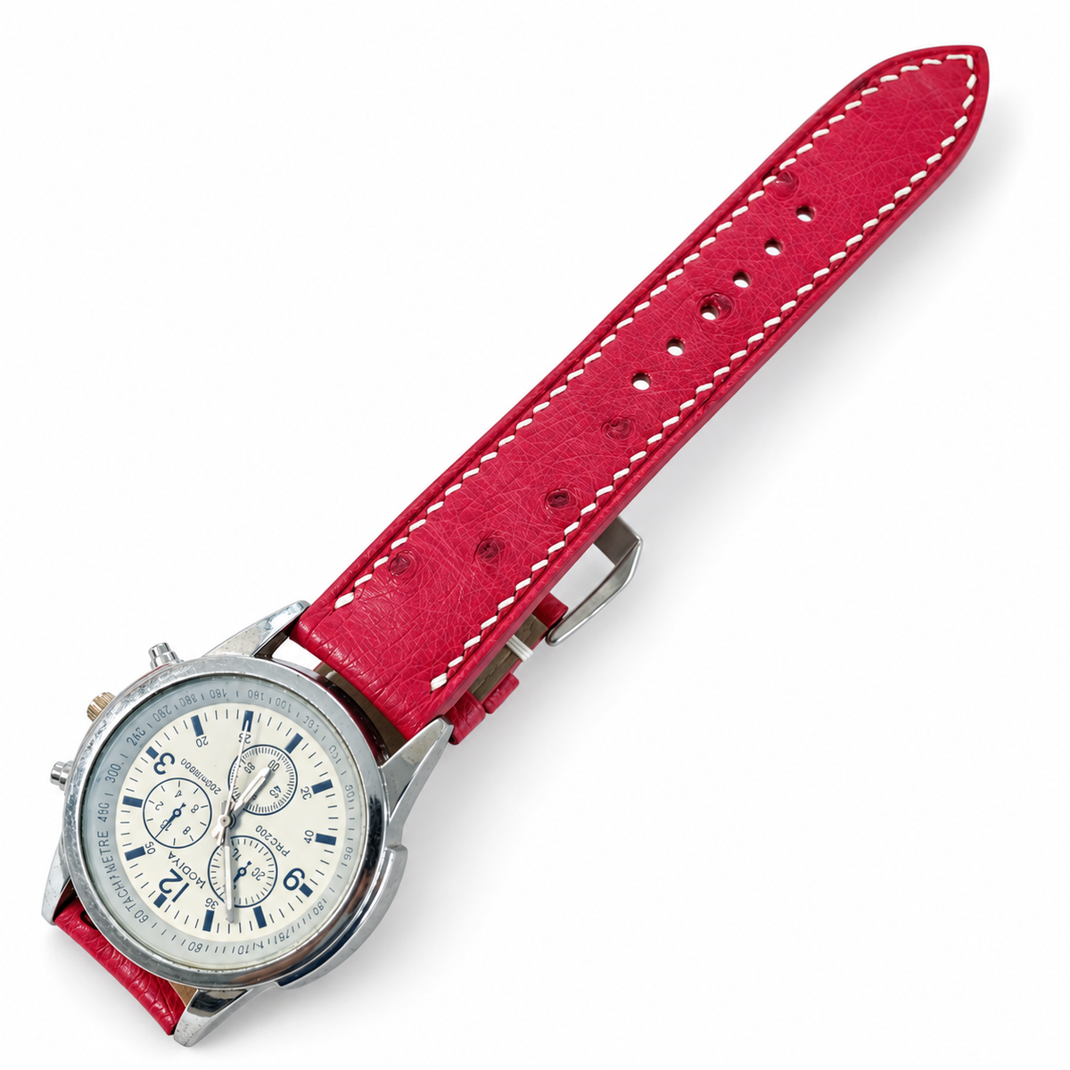 Raspberry Red Ostrich Leather Watch Strap - tip and quill texture detail