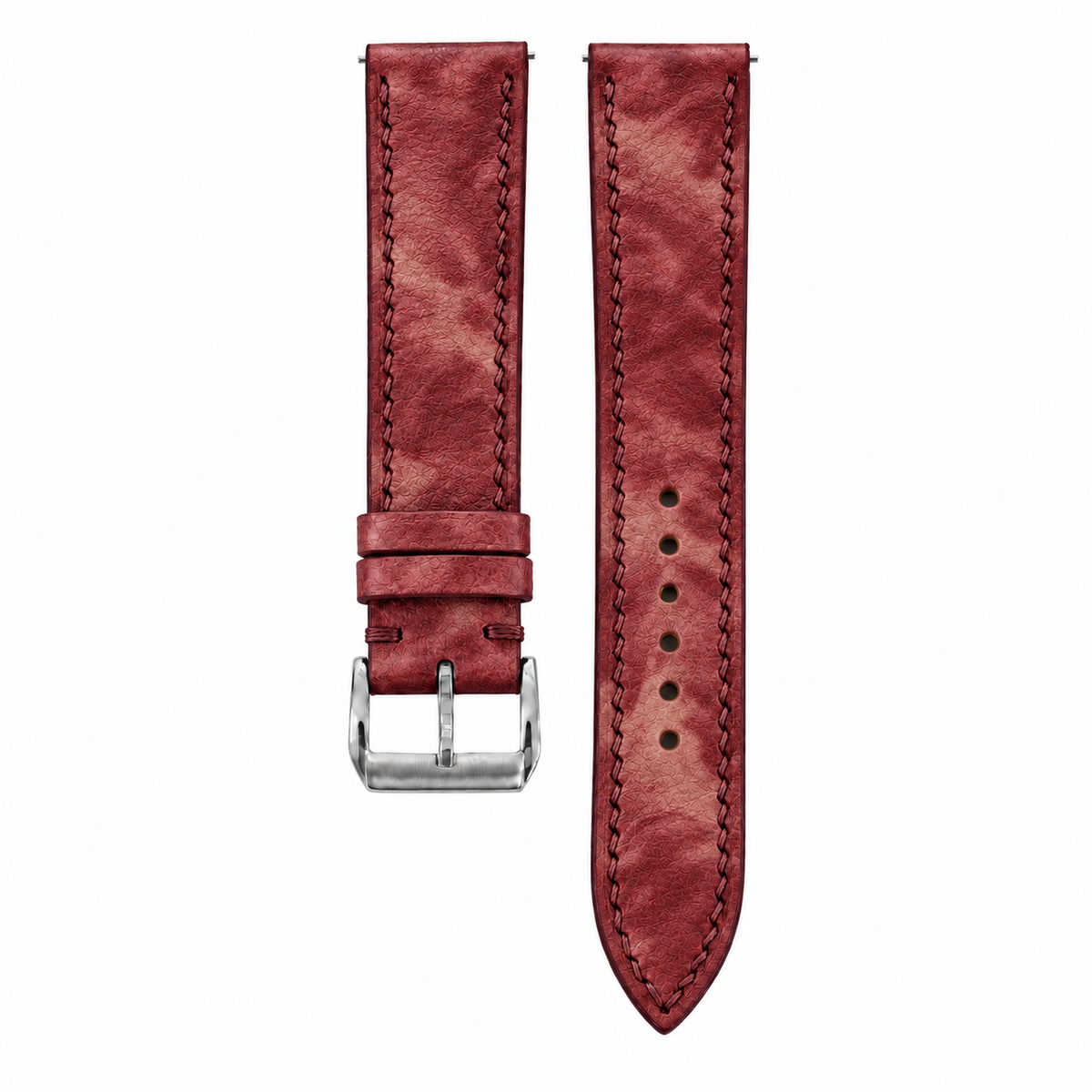 Burgundy Marble Smooth Ostrich Leather Watch Strap - hero