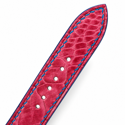 Pink Ostrich Leg Leather Watch Strap - tip and holes detail