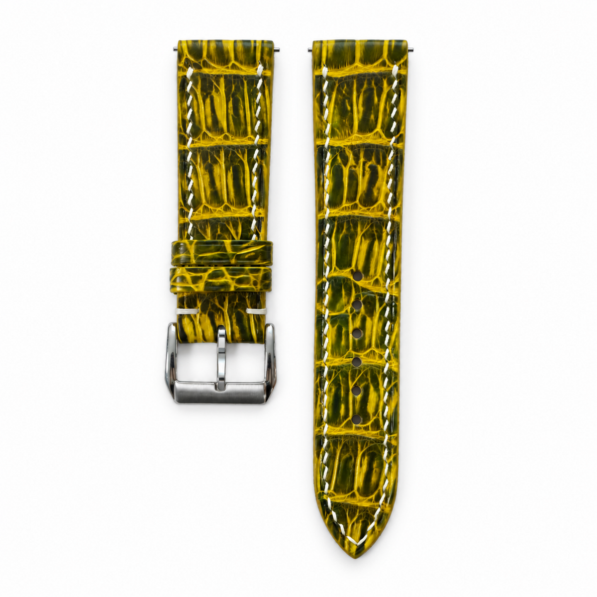 Lemon Yellow Patina Alligator Leather Watch Strap - hero