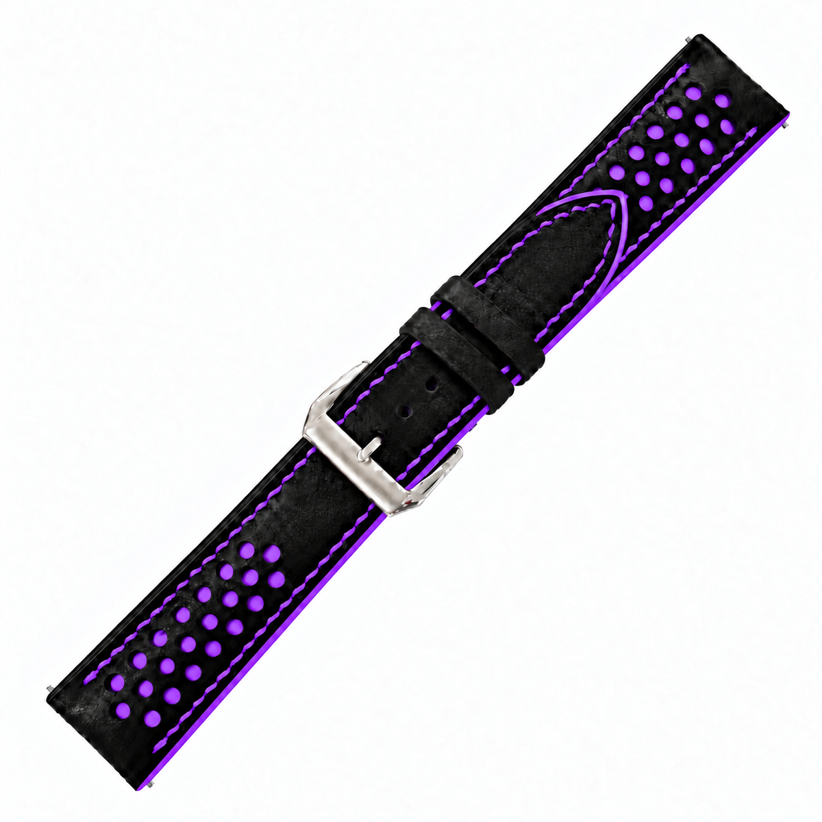 Black and Purple Racing Holes Rally Swift Leather Watch Strap - two piece diagonal