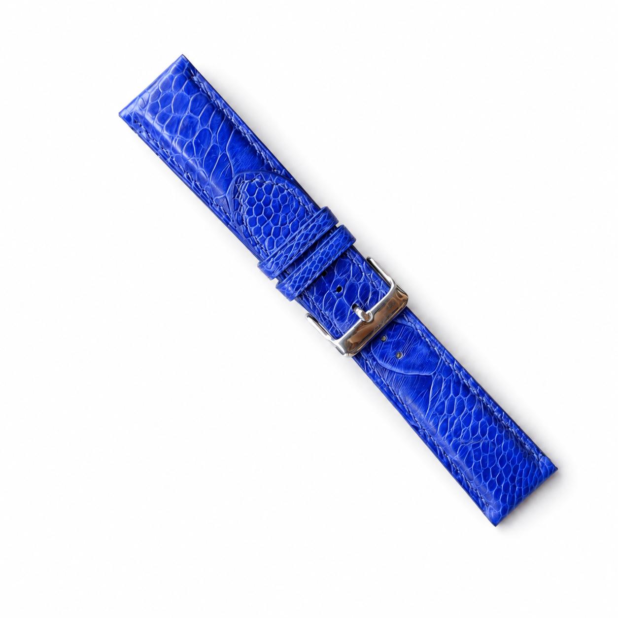 Padded Blue Ostrich Leg leather watch strap handmade