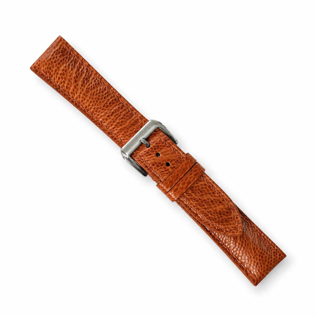 Padded Golden Cognac Small Scale Ostrich Leg Leather Watch Strap - assembled on buckle